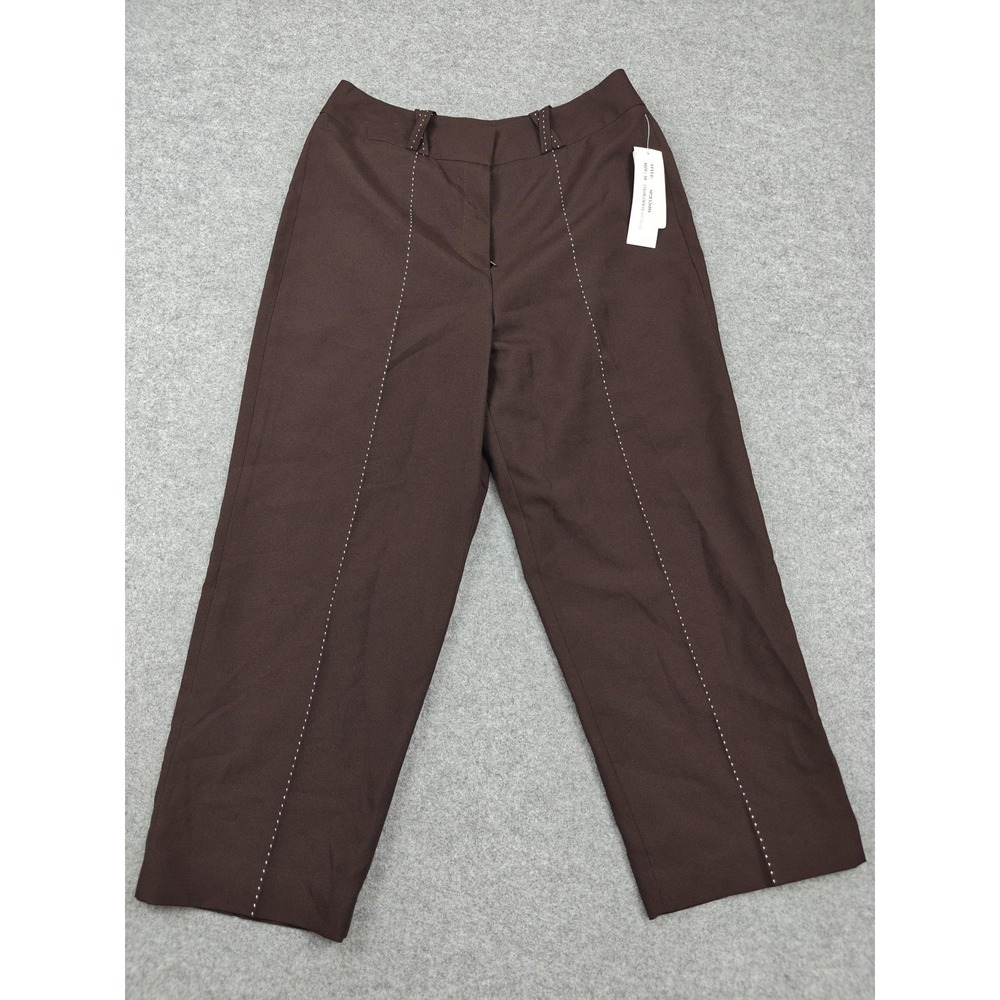 Larry Levine Pants Womens 10 Brown Twill Stretch Dress Studded Ankle Career New - Picture 1 of 10